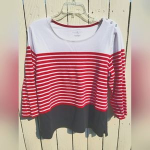 Karen Scott striped t shirt large 3/4 sleeves